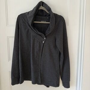 Danskin Dark Gray French Long Sleeve Sweatshirt Women's Size Medium Buttoned